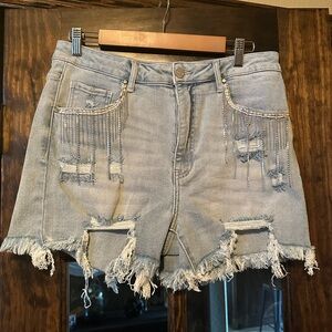 Rhinestone fringe Jean shorts